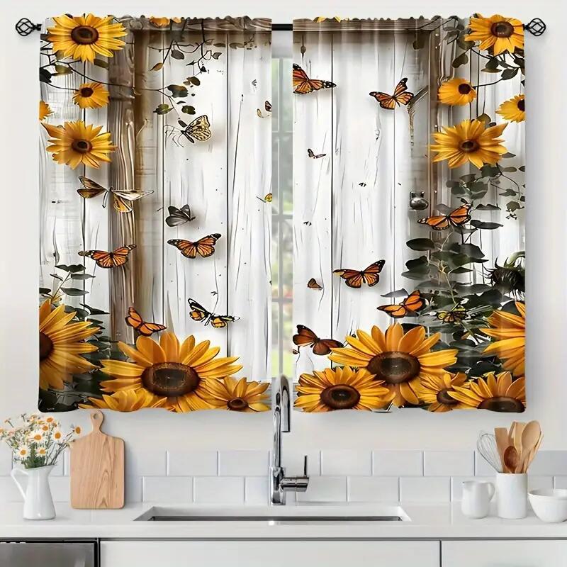 Amazon window curtain short curtain wood grain butterfly flower coffee curtain kitchen sink cabinet dust curtain to map production Amazon window curtain short curtain wood grain butterfly flower coffee curtain kitchen sink cabinet dust curtain to map production