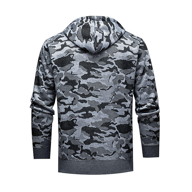 Comercio exterior otoño y invierno nuevo suéter de hombre chaqueta de camisa de punto gruesa cardigan casual chaqueta impresa de camuflaje con capuzas