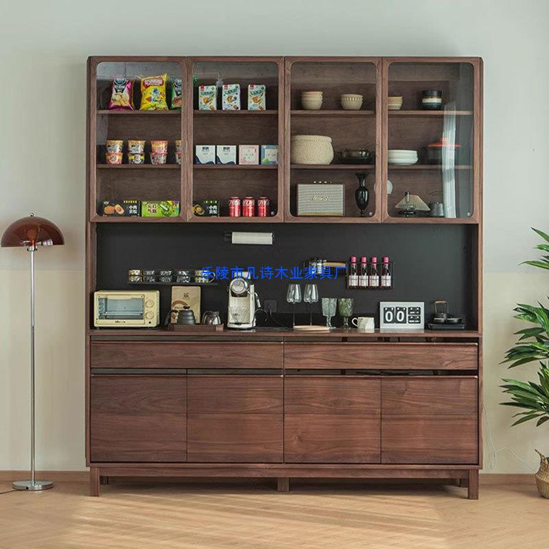 Black walnut wood solid wood sideboard cabinet integrated Wall High cabinet modern simple light luxury small apartment rock plate locker cabinet