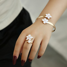 欧美热销创意个性花朵女士开口手镯戒指组合时尚创意叠戴手环批发