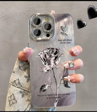 Hilo de plumas de alta calidad rosa negra para iPhone 16 cadena 15ProMax funda para teléfono móvil 12 Apple 14P mujer