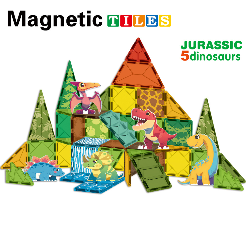 Cross-Border Magnetic Toy Dinosaur Park Kidsren's Color Window Building DIY Magnetic Building Blocks 3D Combination Creative Magnetic Pieces