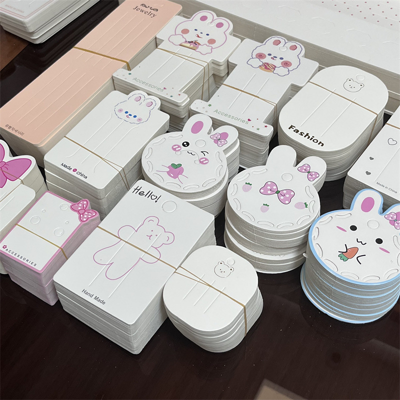 一百張可愛兒童燙金熊卡紙可愛兔子髮夾卡片卡頭diy飾品配件批發