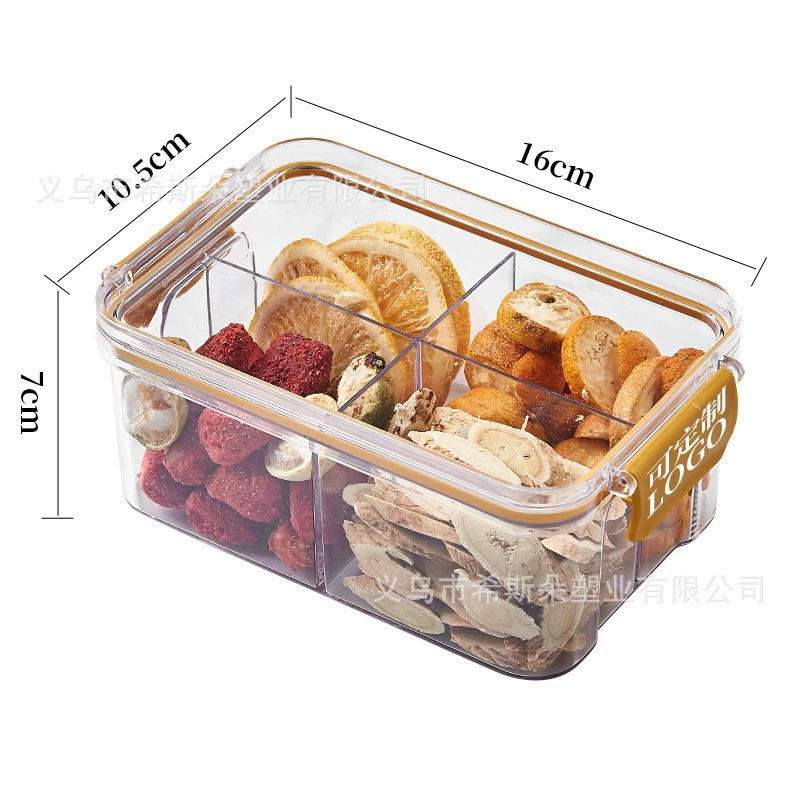 Tea Storage Box, Square Multi-Compartment Container, 680–700 ml, Airtight Stackable