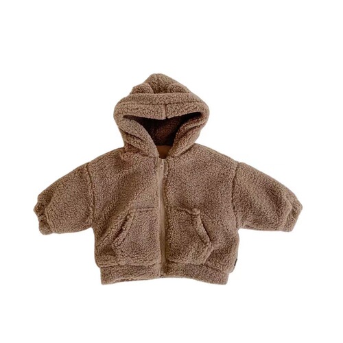 Winter Korean version of boys and girls baby style thickened lambswool warm bear hooded coat cotton clothing trendy