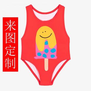 Children Girls Little Red Book Swimsuit Swimming Class Examination Physical Education Sun Protection UV Swimming Cap Ice Cream Swimsuit Factory