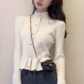 半高领打底衫女秋冬洋气内搭毛衣针织开衫百搭修身短款黑色上衣服