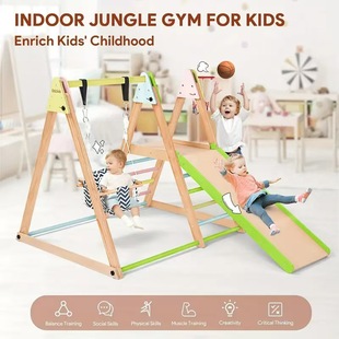 Wooden Colorful Climbing Frame Indoor Children's Physical Training Climbing Frame Playground Foldable Slide Swing Combination