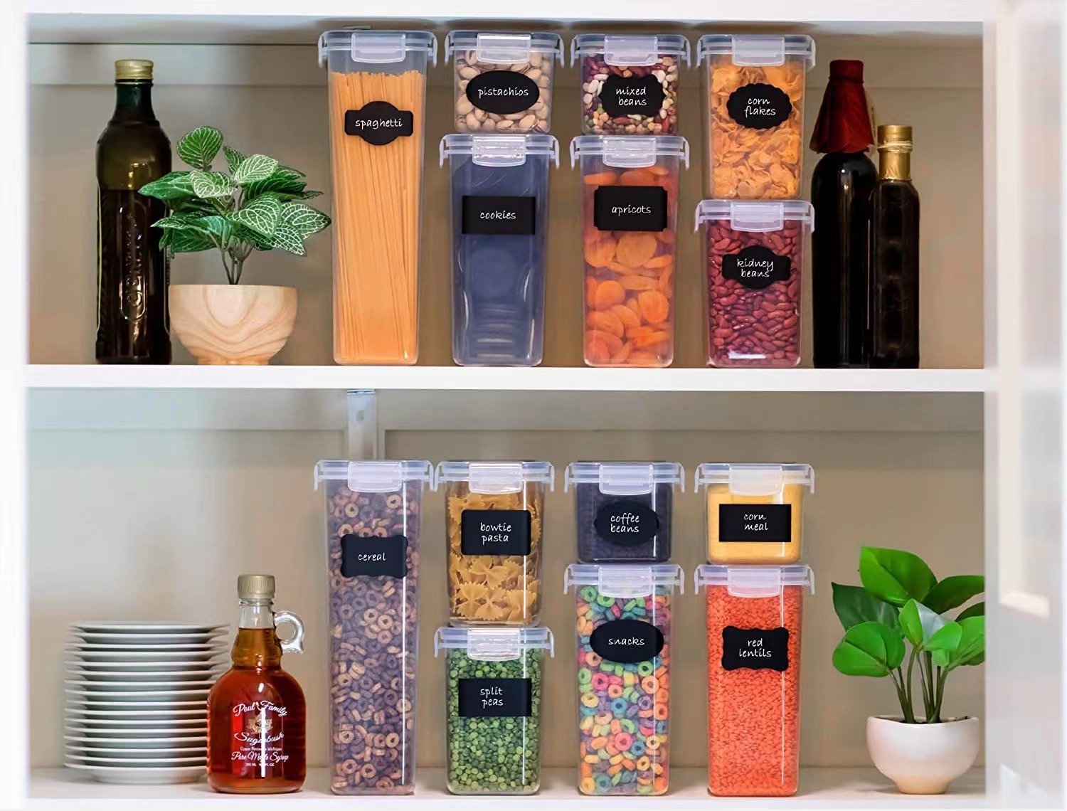 Set de 14 contenedores plásticos para granos y cereales, herméticos y a prueba de humedad, almacenamiento de cocina, venta directa de fábrica