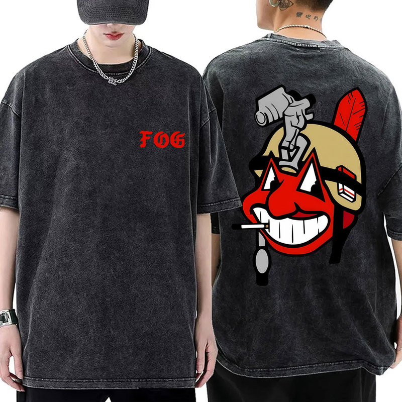 Washed Retro Fog Forward Observation Group Interesting Meme T-Shirt Summer Men's and Women's Casual Oversized Short-Sleeve Top