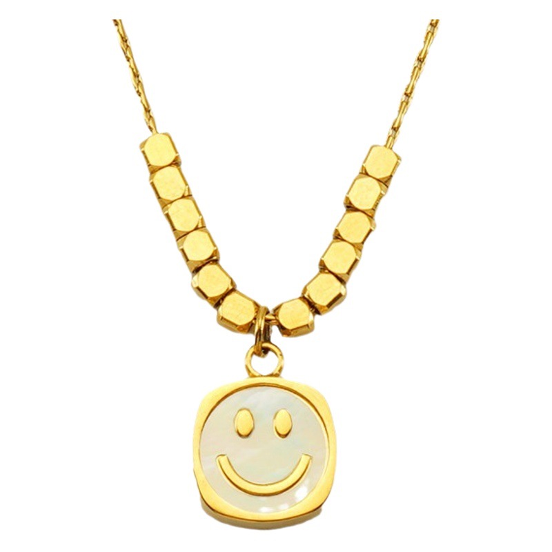 Europeo y americano de acero de titanio de alto grado roto oro sonriente cara colgante de moda todo partido roto plata clavícula cadena collar de acero inoxidable para las mujeres