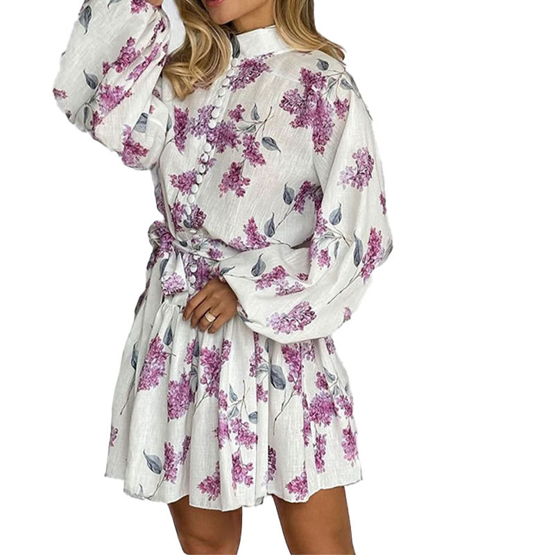 Transfronterizo 2025 primavera Amazon nueva ropa de mujer europea y americana temperamento elegante vestido de cintura con botones estampados image 6