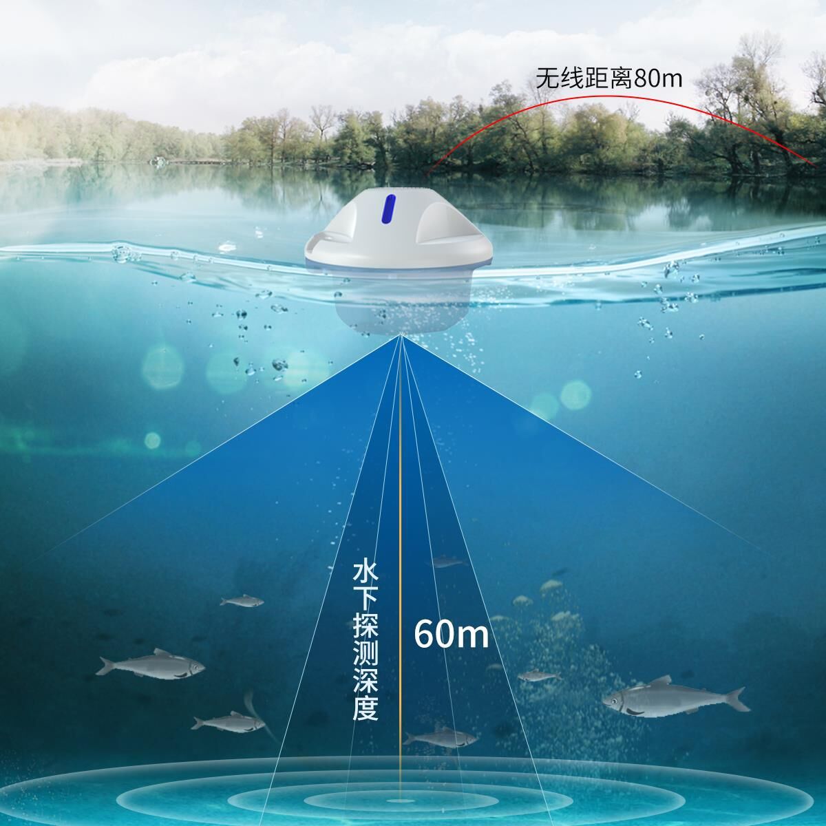厂家直销无线声呐探鱼器智能手机蓝牙连接高清可视彩屏钓鱼找鱼器