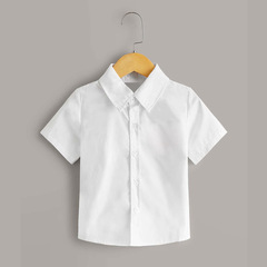 INS男童夏季短袖純色襯衣中小兒童寶半袖衫正裝禮服上衣一件代發