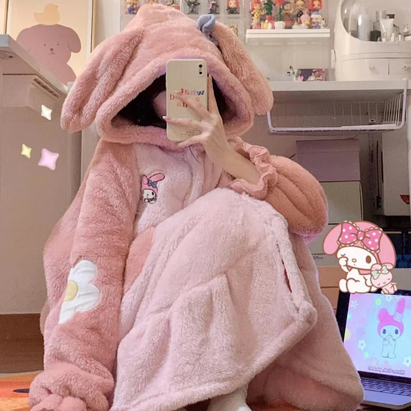 かわいいメロディーパジャマコーラルベルベットパジャマ女性のベルベット肥厚学生大きいサイズ冬インターネット有名人コーラルベルベットパジャマ|undefined