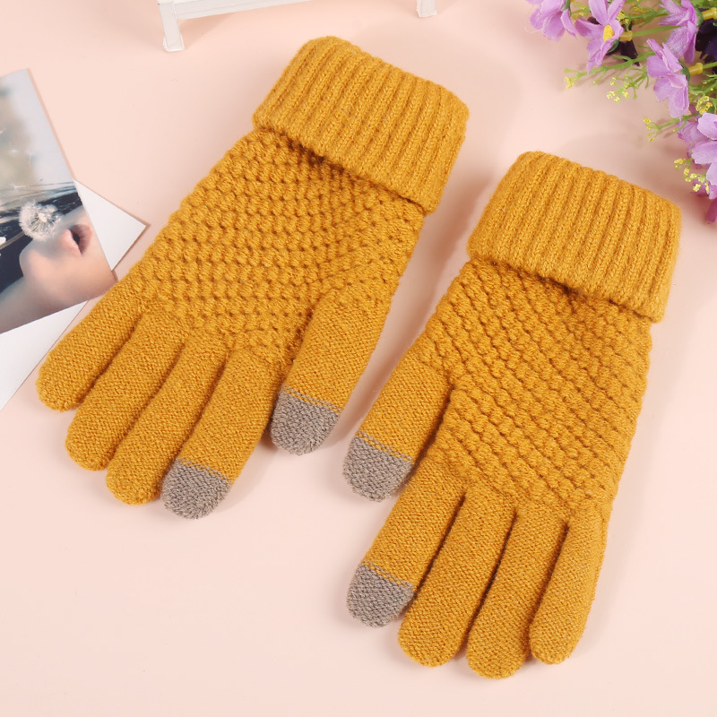 Guantes de pantalla táctil de Cachemira para mujeres otoño e invierno cálido a prueba de frío forro de lana engrosada nuevo sub-Dedo de punto Ciclismo Hombres al por mayor