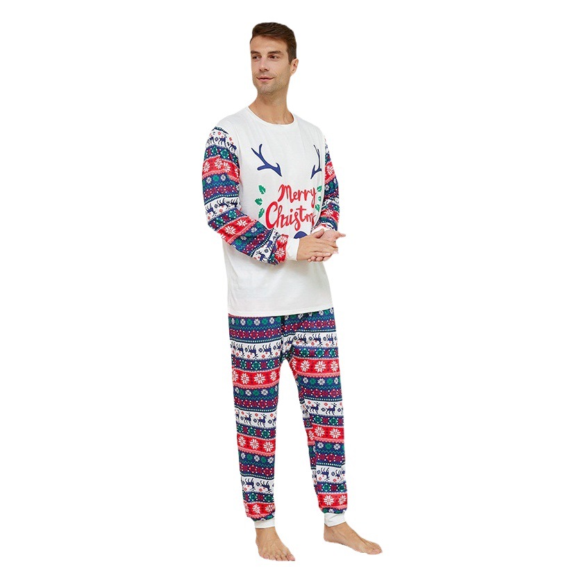 Cross-Border Amazon Independent Station New Christmas Cartoon Letters Home Clothes Antler Print Parent-Child Pajamas Set