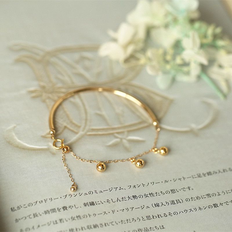Europeo y americano ins joyería semi-Costura joyería hebilla redonda alambre bola de acero borla pulsera titanio acero chapado 18K oro joyería femenina