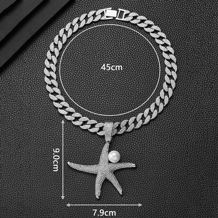 Environmentally friendly alloy personalized full diamond marine organism starfish watch buckle Cuban necklace jewelry_voghion.com