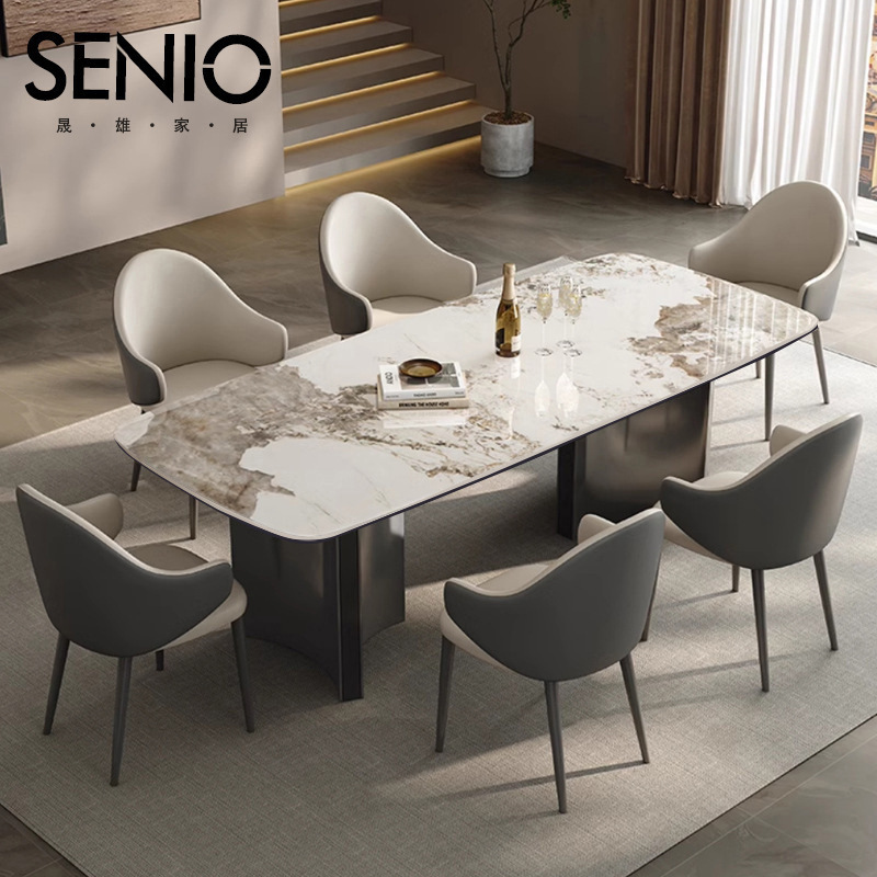 Italian Light Luxury Rectangular Rock Plate Dining Table and Chair Combination Household Small Apartment Light High-end Modern Simple Dining Table