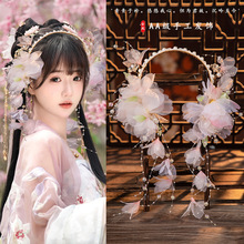 古风汉服手工小清新宫廷影楼妆造写真发饰百搭粉色花朵流苏发箍女