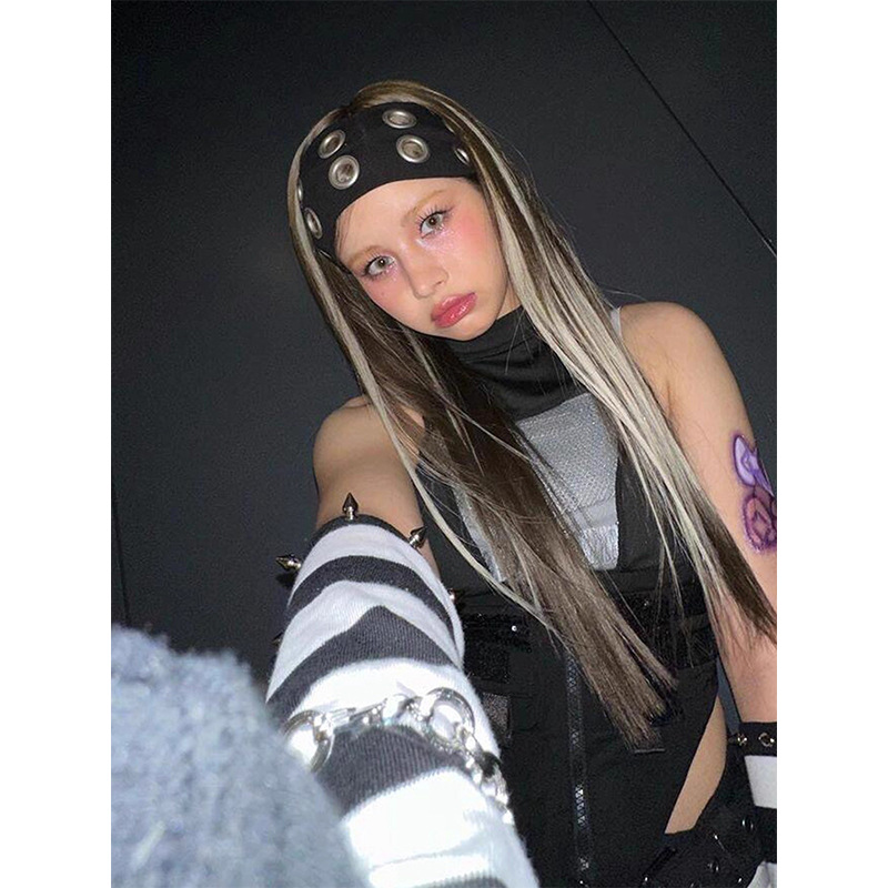 Cruz de fronteras europea y americana punk estilo retrógrado metal rock tocado de estilo amplio borde elástico transpirable correa de pelo para mujeres