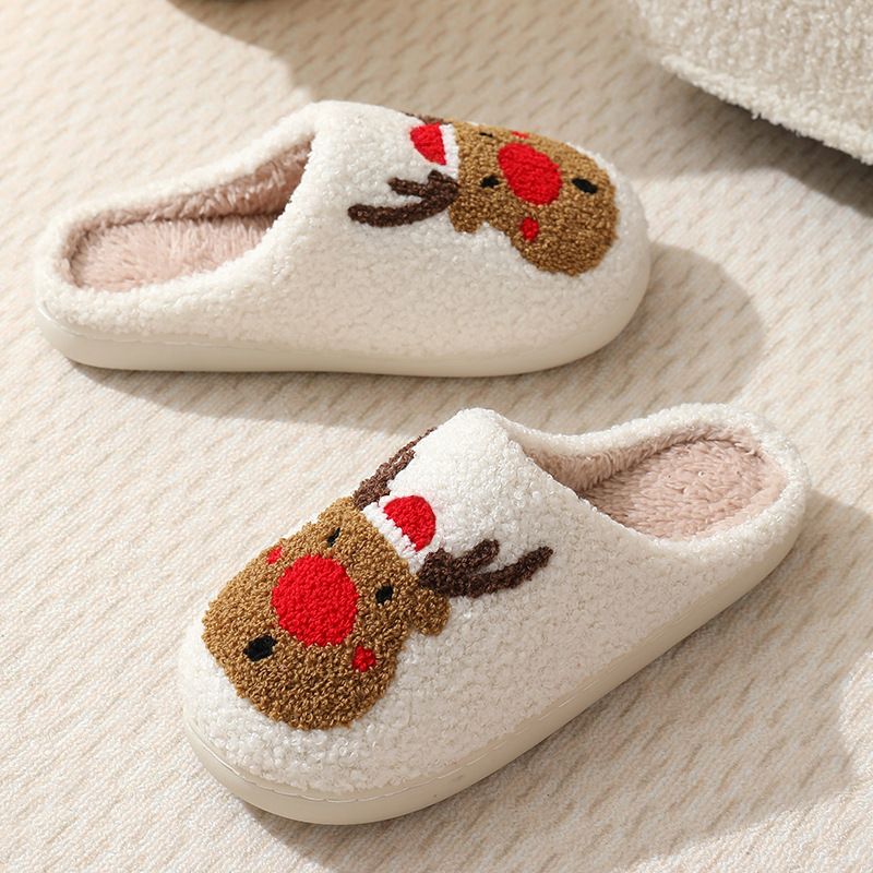 Căprioare de Crăciun Papuci de bumbac Femeie acasă cuplu interior elan papuci de iarnă_voghion.com