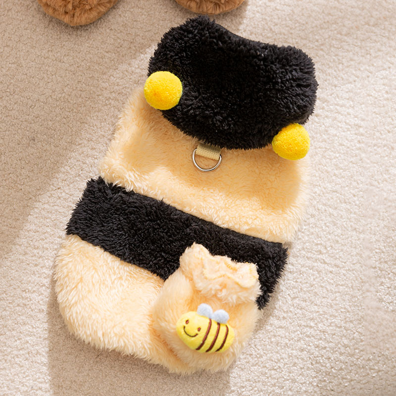 Amarillo y negro contraste lindo viento abeja pequeña disfraz de dos patas grueso chaqueta de peluche con capuzas perros pequeños mascotas ropa de perro