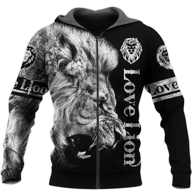 European and American men's hooded sweater cross-border foreign trade 3D digital printing men's zipper Viking series hoodie