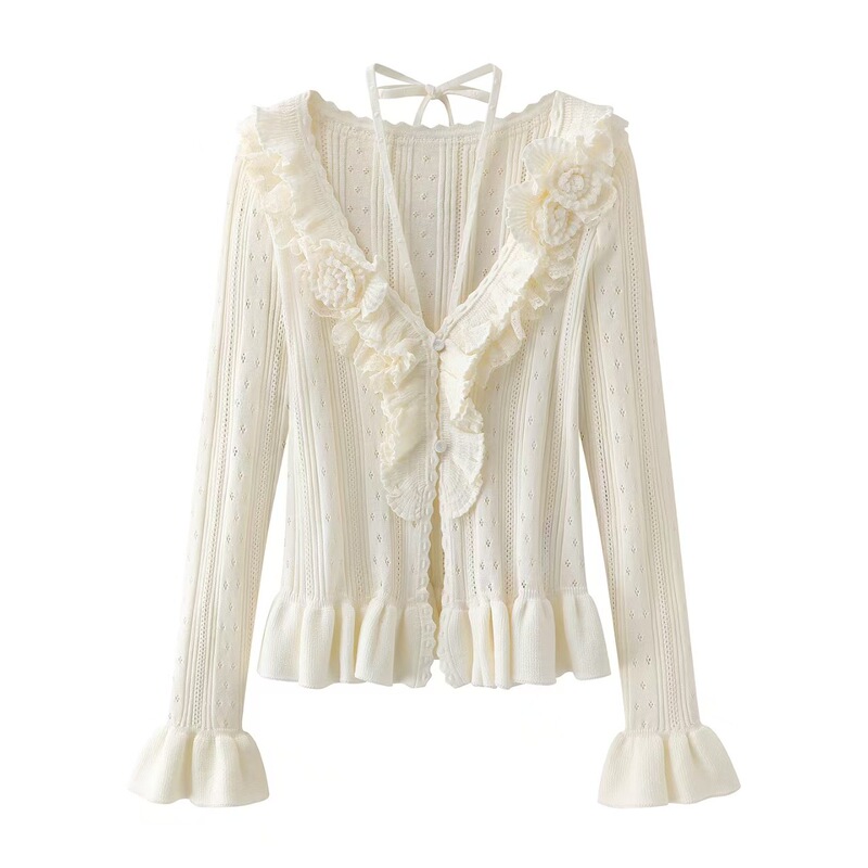 In Stock 2026 Spring New Style French Three-Dimensional Floral Lace Trim Cardigan Lf26C51Zm202 In Stock 2026 Spring New Style French Three-Dimensional Floral Lace Trim Cardigan Lf26C51Zm202