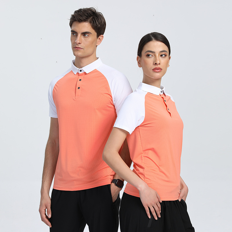 Nueva textura de golf a juego de color de nylon deportes Polo camisa de los hombres y las mujeres de la solapa verano tramo transpirable versión ligera de manga corta