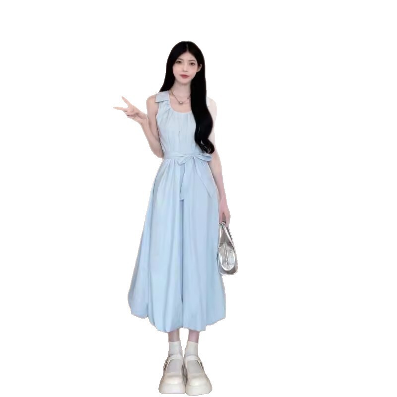 2025 夏の新しい人気のシックでユニークなプリーツフラワーミッドレングススカートデザインニッチベストドレス女性のための|undefined