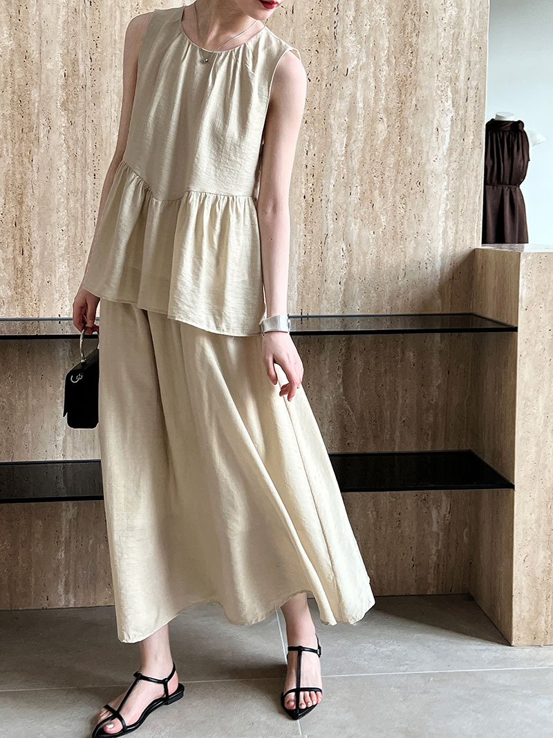 Summer Lightweight Sleeveless Vest Doll Shirt Skirt Two Piece Set Loose Tencel Suit Women