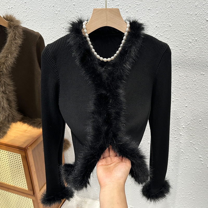 Woolen Knitted Cardigan Coat Women's Autumn and Winter Sexy V-Neck Slim-Fit Trumpet Sleeve Small Shirt Spice Girls Atmosphere Short Top