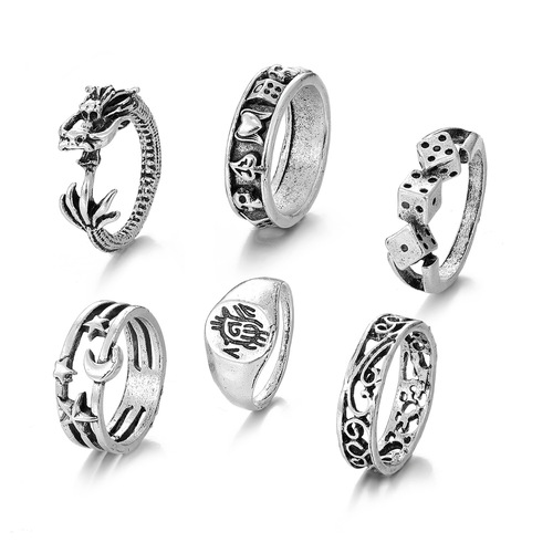 Korean jewelry industry AliExpress European and American knuckle rings hot-selling retro exaggerated gemstone combination set ring 16 sets