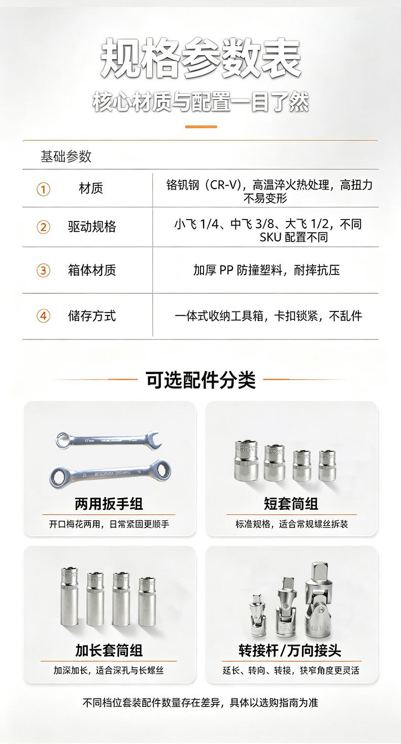 219-piece socket wrench set, combination socket ratchet wrench, car repair hardware tools, auto repair tool box set