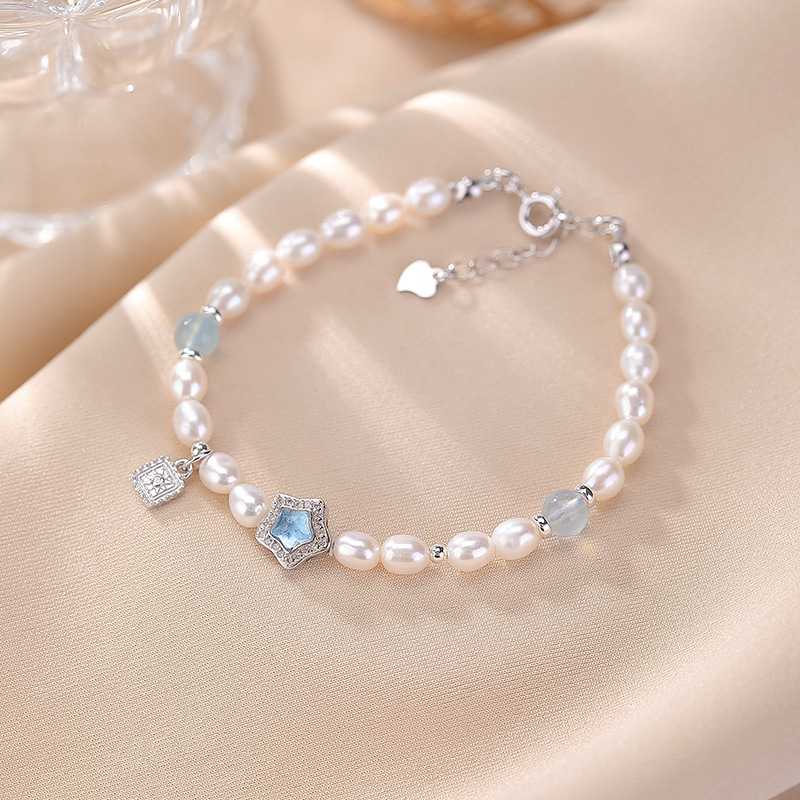 Vòng tay ngọc trai nước ngọt kết hợp hạt sao bạc S925 — Một chiếc