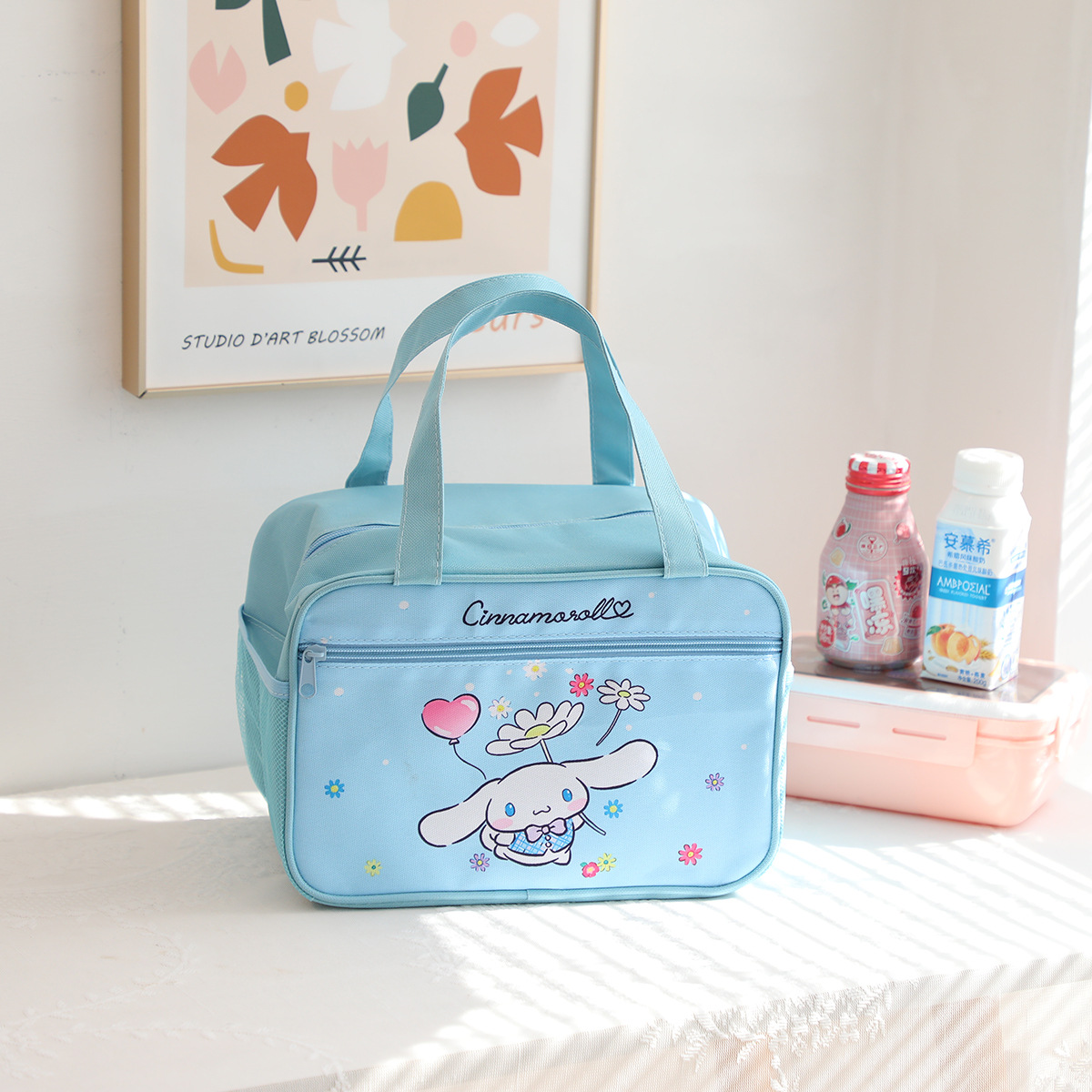 Nuevo coolomi de dibujos animados pequeño perro Blanco Bolsa de aislamiento estudiante de la escuela primaria de gran capacidad con bolsillo lateral bolsa de almuerzo Portátil Bolsa de Almuerzo