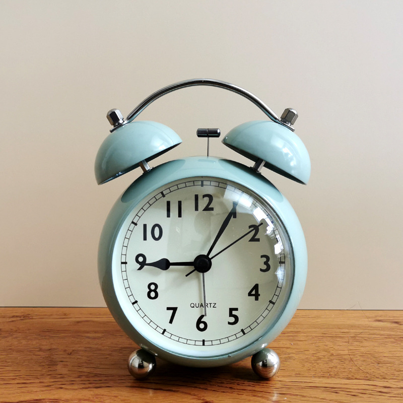 Metal Bell small alarm clock mute students get up loud retro decoration on time with lights