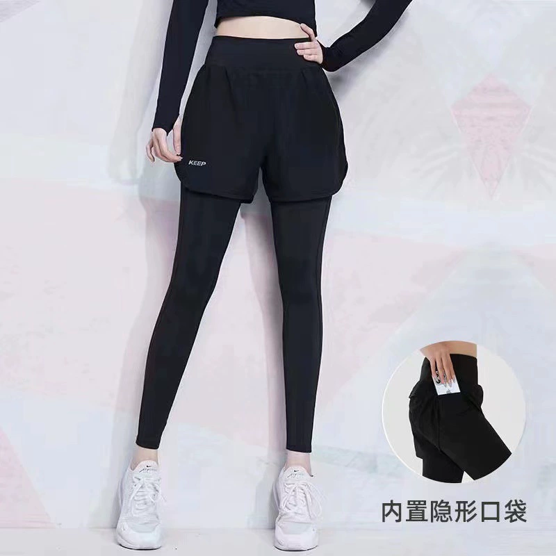 Йога брюки женские с высокой талией, ягодицы весной и летом поддельные два фитнес-бег тренировочный набор профессиональные велосипедные брюки