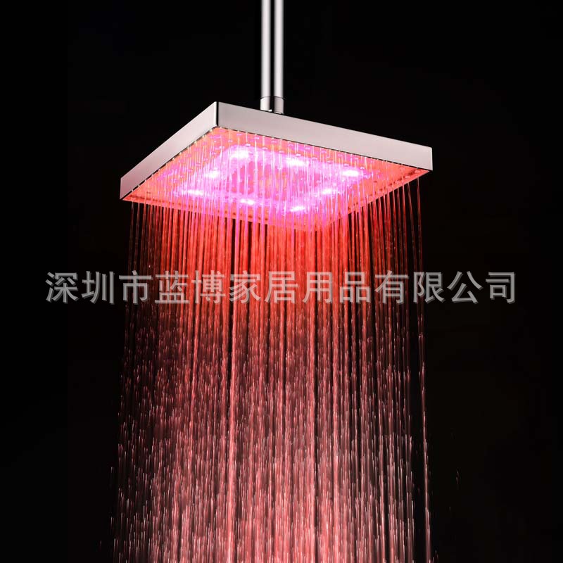 8 pulgadas de color cambiante aerosol superior ABS cuadrado LED superior spray colorido/temperatura sensible a la ducha de tres colores spray superior 8030-C1