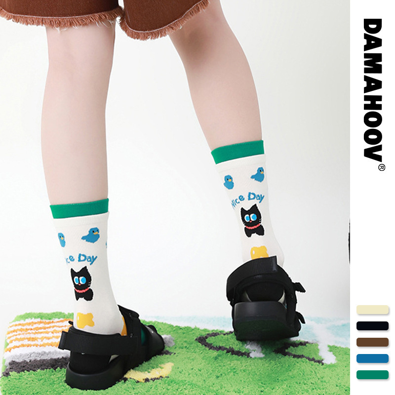Autumn new cartoon socks children's cute sweat-absorbent breathable Zhuji socks men's socks fashion illustration cotton socks