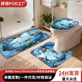 亚马逊浴室法兰绒三件套装卫生间马桶地垫吸水地毯一件跨境代发