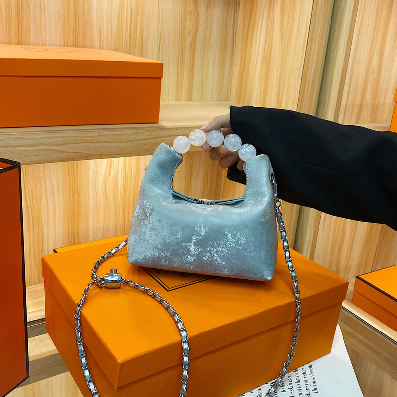 Niche retro beaded handle handbag 2024 new high-end sense national style small square bag chain shoulder messenger bag