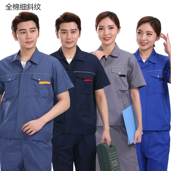 Work Clothes Summer Pure Cotton Labor Protection Clothing Men's Short-Sleeved Work Clothes Wear-Resistant and Dirt-Resistant Workshop Breathable Work Clothes Zipper Thin Section