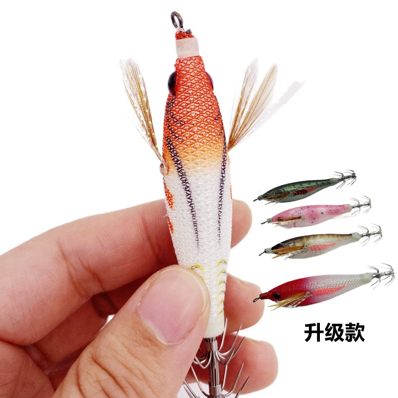 6g/8cm envuelto paño horizontal Camarón calamar gancho Luya cebo Camarón falso Camarón madera simulación luminosa cebo importado de Japón gancho