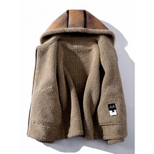 2025冬季大码连帽皮毛一体羊羔绒机车服潮牌美拉德皮衣夹克外套男