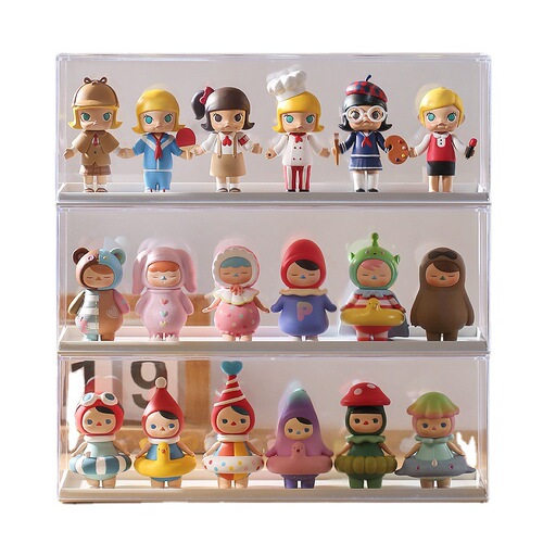 Blind Box Figure Display Box Waterproof Dustproof Moistureproof Anti-Toppling Transparent Desk Figure Storage Box with Stacking Display Stand