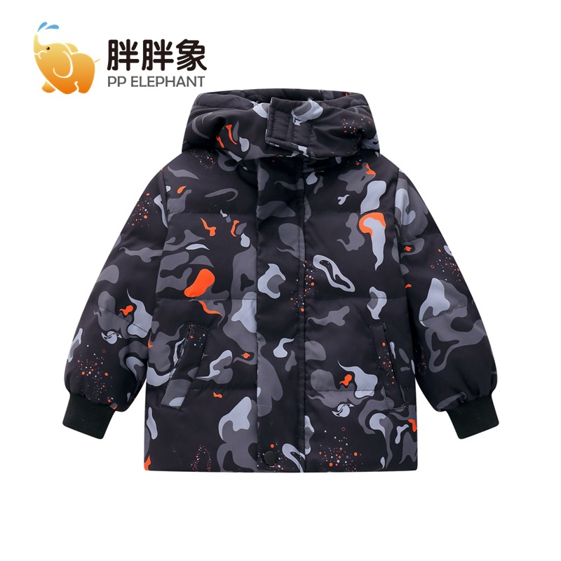 Invierno nuevos niños y niñas de los niños medio y grandes ropa de los niños engrosada camuflaje chaqueta caliente manga larga corta