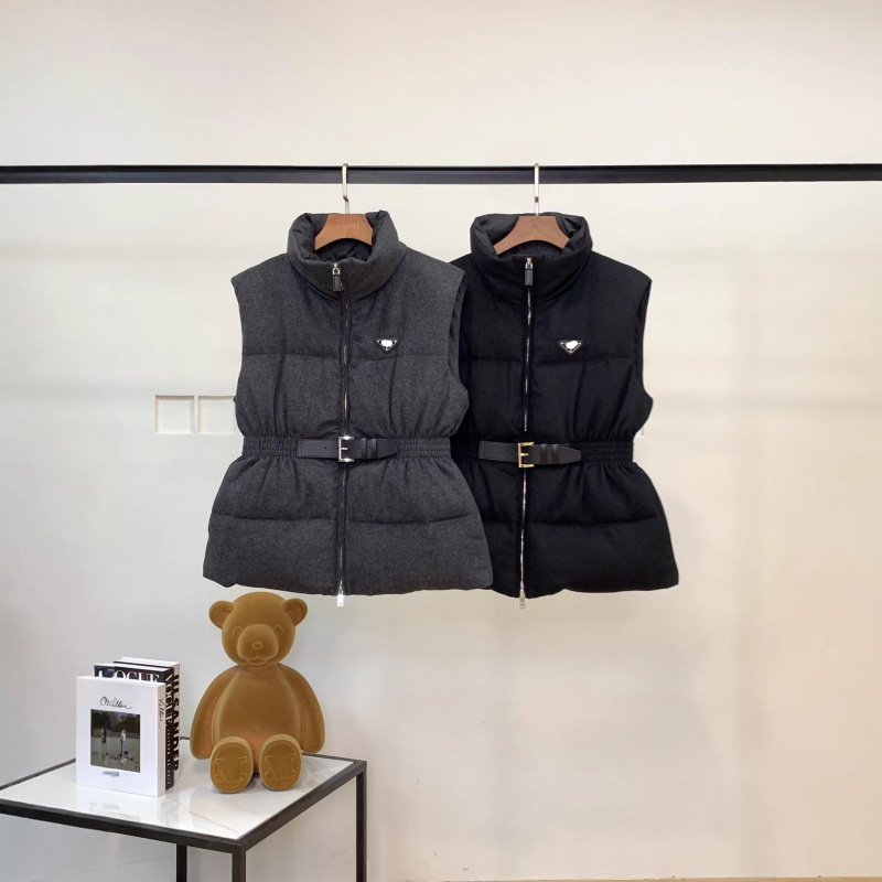 2026Pra New Triangle Logo Women's Stand Collar Wool down Autumn and Winter Vest Waist-Cinching Warm Vest Jacket 2026Pra New Triangle Logo Women's Stand Collar Wool down Autumn and Winter Vest Waist-Cinching Warm Vest Jacket